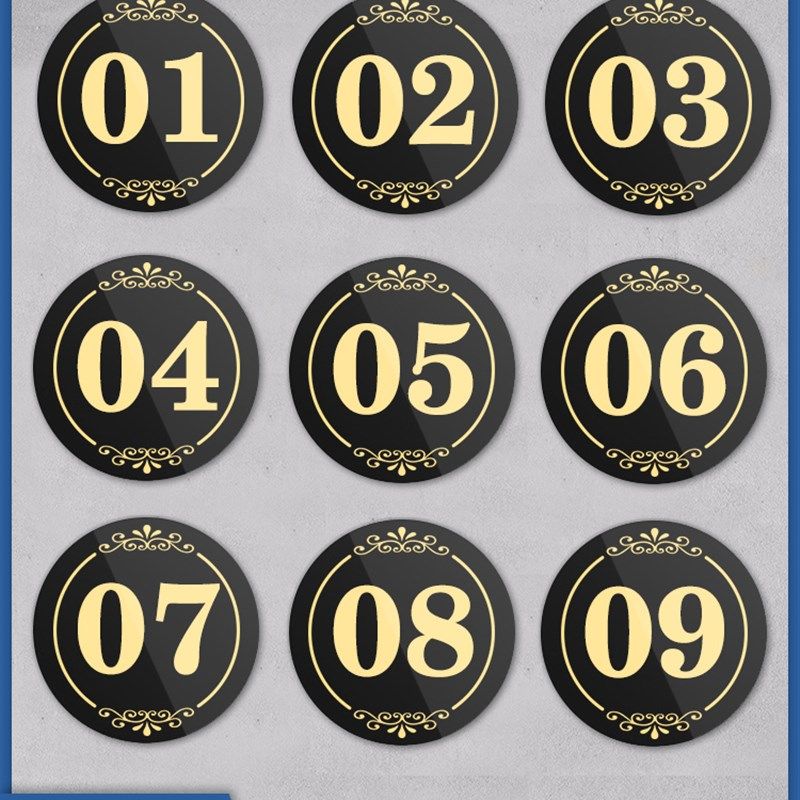 速发亚克力数字牌机器编号牌楼层贴备门码英文鞋柜贴包间餐桌台粘