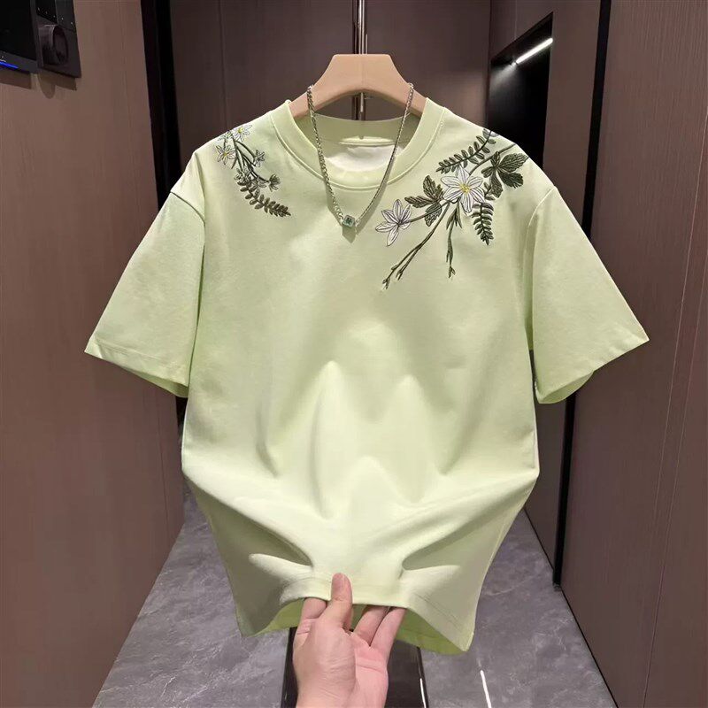 速发夏季新款潮牌花卉字母刺绣圆领T士时档百搭休闲上衣