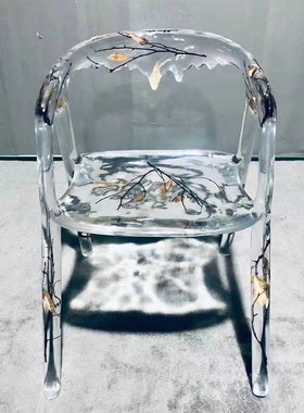 速发透明环氧树脂水晶水滴艺术椅子扶手椅座塑雕椅摆件树枝叶凳子