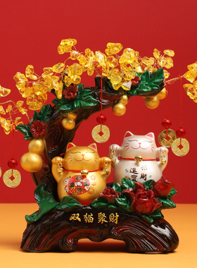 速发家财猫摆件开业发财树摇钱树店铺前台桌面招居客厅装饰发财猫