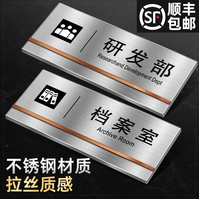 速发不锈钢金属提示牌办公室门牌标识牌档案室标示警志标示标牌创