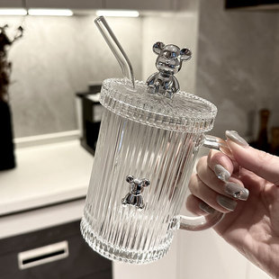 耐高温办公室吸管 现货速发轻奢玻璃杯高颜值水杯带盖家用202新款