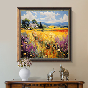 速发画色田野玄关挂挂复古走廊装 油画餐厅 饰金客厅背景墙壁画美式