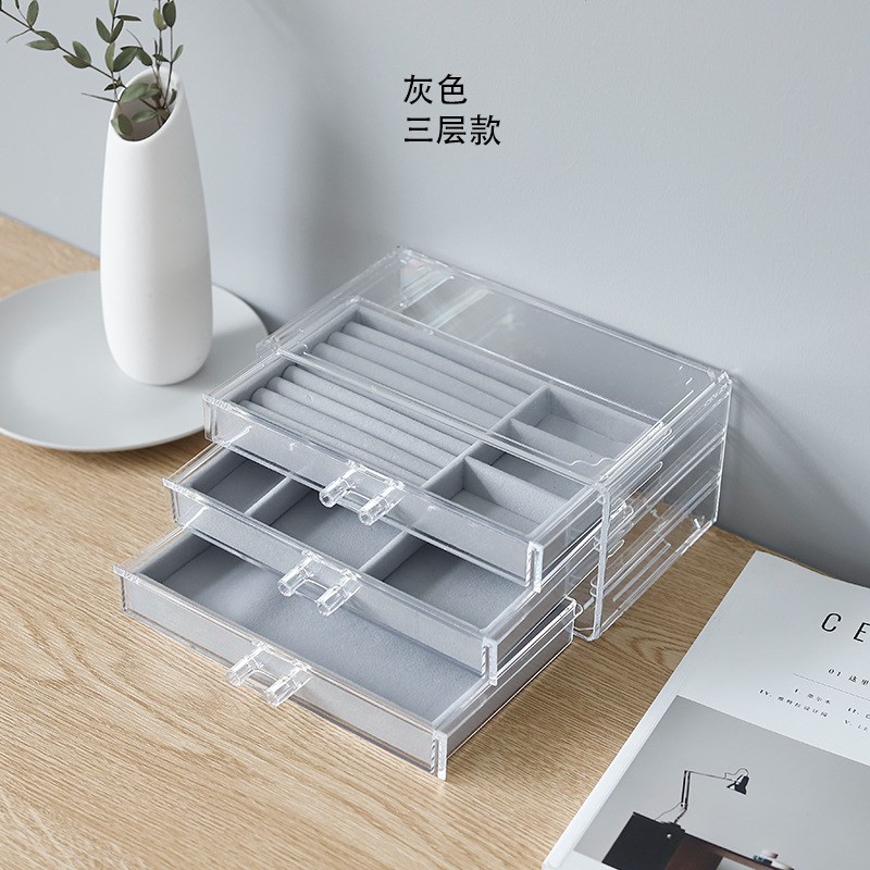速发首饰收纳饰防氧化亚环耳钉项链绒布耳克力高档精致盒品盒子神