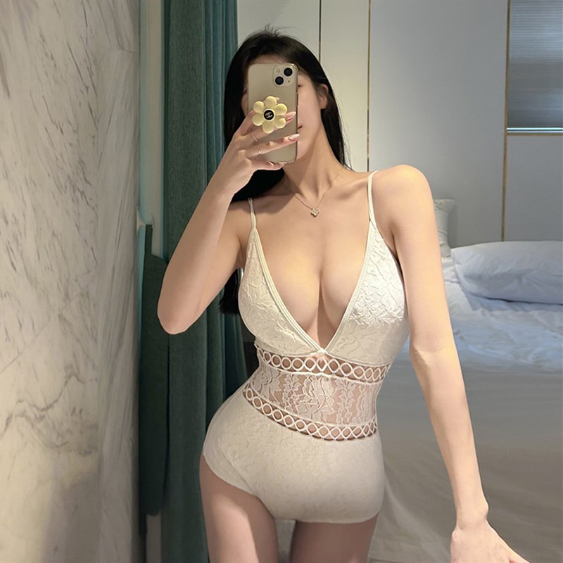 速发蕾丝性感海背连体游大小拢聚连体泳衣