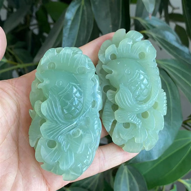 速发玉石鱼牌葫芦岫玉双面雕手件把岫玉龙把玩手工工雕刻