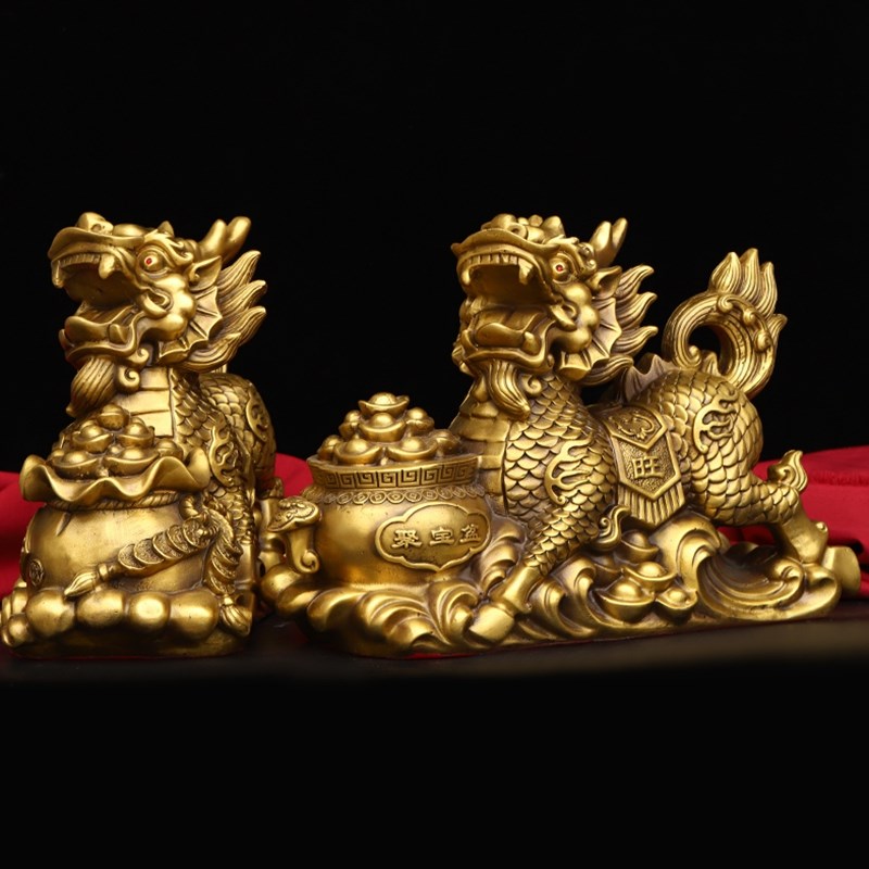 速发纯铜麒麟送子财富八卦铜珠麒麟一对瑞祥飞天戏火神兽聚宝摆件