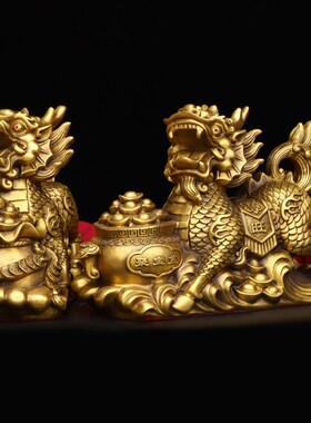 速发纯铜麒麟送子财富八卦铜珠麒麟一对瑞祥飞天戏火神兽聚宝摆件