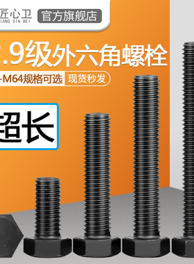 速发M48M52M56M6/M64012.级高强度外六角螺丝加长全牙螺栓合金钢