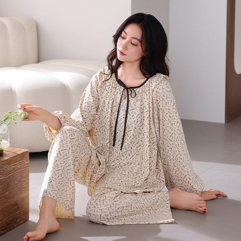速发棉纯睡衣款2025妈款春装套头甜美风妈新长袖碎花家居服套装夏