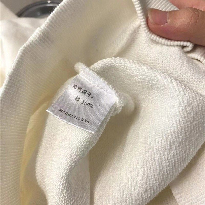 速发美式纯棉重磅白色连帽卫衣秋冬韩版字衣花印加绒外套宽松上母