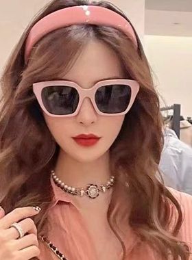 速发韩版大方框粉色墨拍时尚凹造型镜照防光外线偏紫圆脸