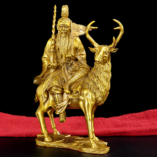 极速铜姜子牙像摆件姜太公v钓鱼坐像姜尚骑鹿拿打神鞭家居工艺办