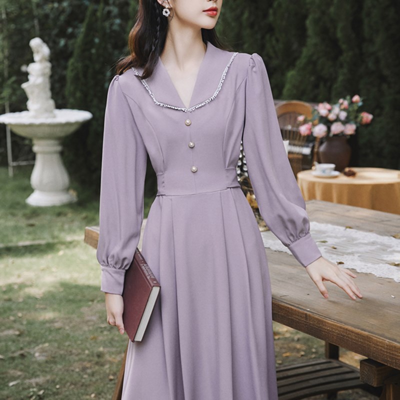 弟弟结婚c姐姐穿的衣服参加婚礼女装 80年代复古港风连衣裙子秋季