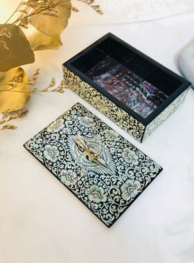 极速螺钿漆器首饰小精致项链耳饰盒木质手饰品收S纳盒子名片盒生