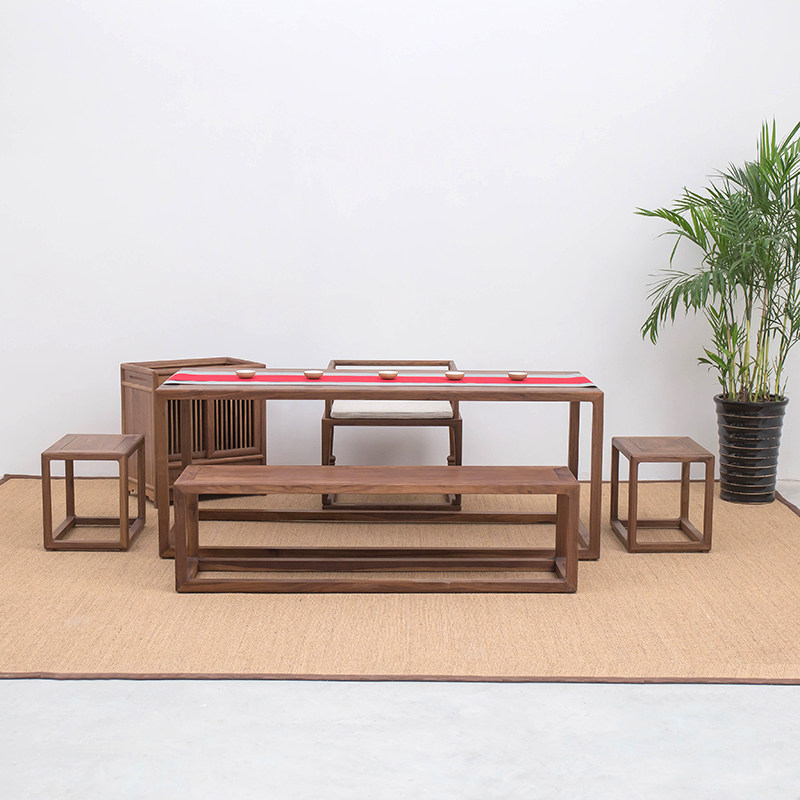 极速新中式实木茶桌椅组合老榆木茶台禅意L干泡台茶艺桌黑胡桃茶