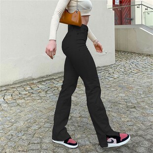High Casua 极速Whitee Women Ankle Split Straight Jeans Waist