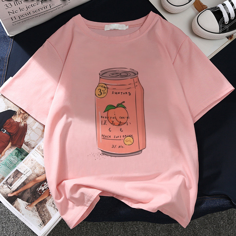 极速Japan Strawberry Juice Gryaphic Print T-shirt Women  New