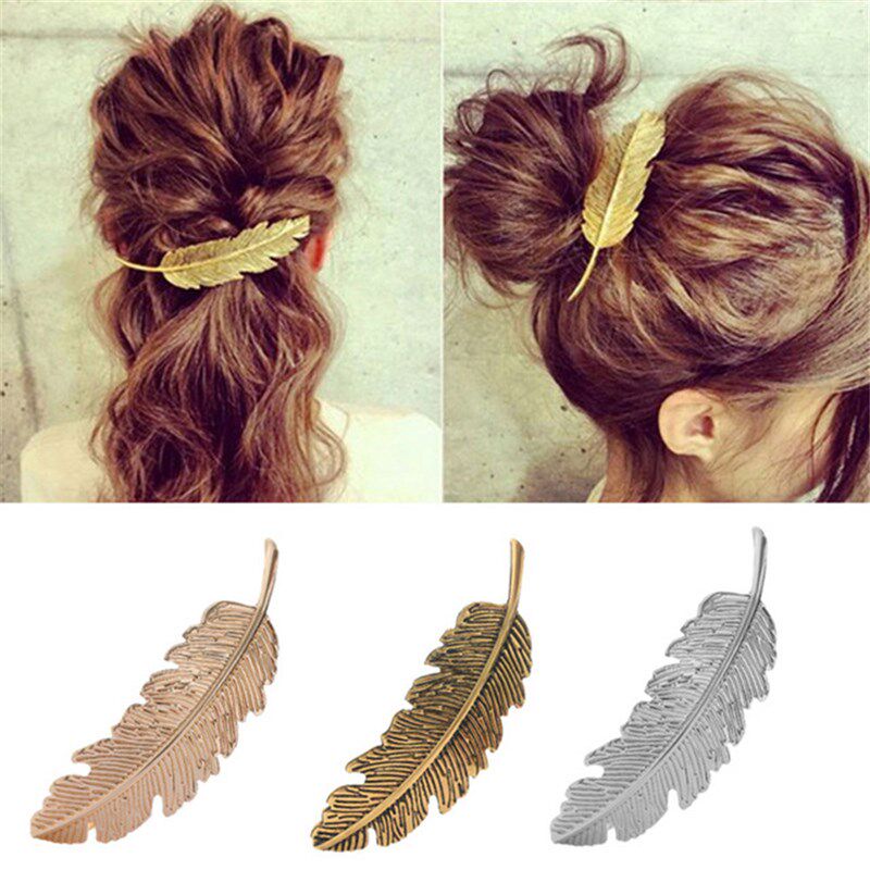 极速New Alloy Vintage Hair Clip FeathHer Leaf Shape Barrette