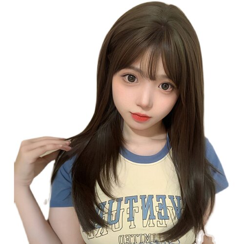 新品假发女长发长直发lolitxa仿真人发自然甜美空气刘海光头中长