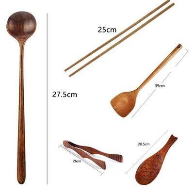 极速Wooden Cooking Utensils Kitchen Utensils SetW with Wok