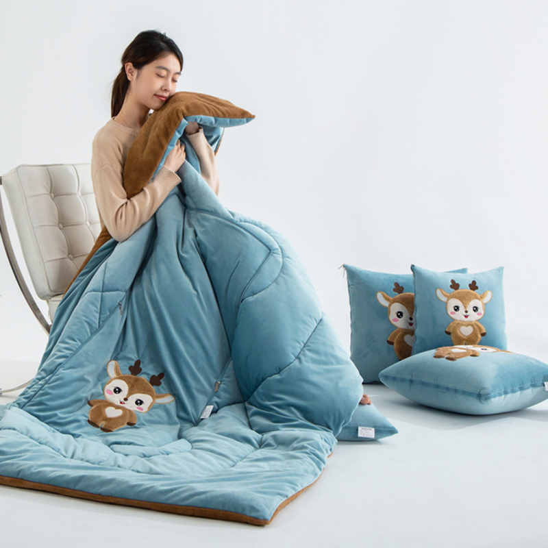 极速折叠a抱枕被子两用二合一珊瑚绒汽车载加厚办公室午睡毯子枕