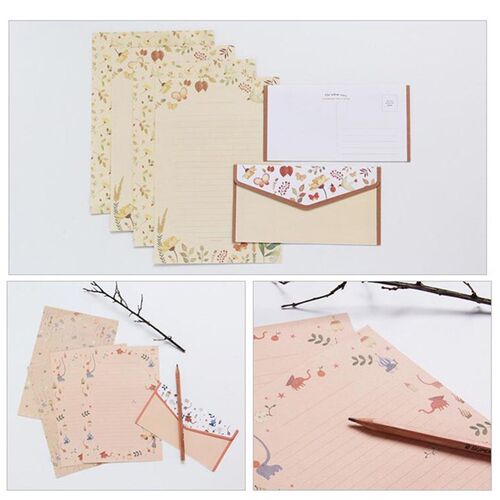 极速5 Sets/45pcs Flower Printing Envelope and RLetter Paper