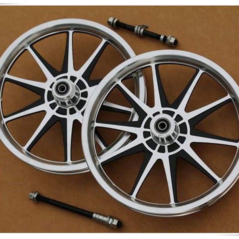 极速14寸16寸一l体铝合金轮组自行车前后铝轮轮胎折叠车一体轮毂