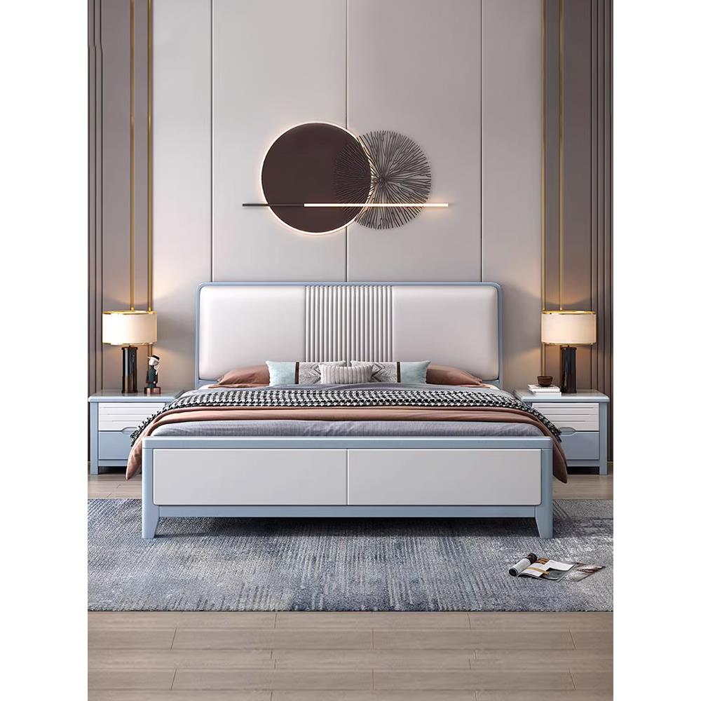 现代简约实木床1.8米软包装主卧室双人床白色1.5斯堪的纳维亚无障