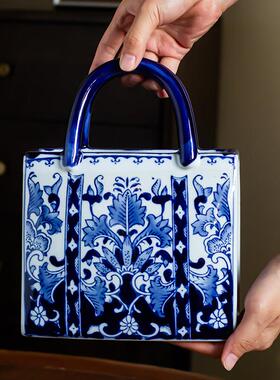 玄关钥匙收纳摆件景德镇陶瓷青花瓷花瓶家居桌面客厅创意装饰插花