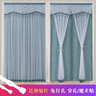 家用防蚊纱帘双层卧室隔断帘免打孔伸缩杆门帘遮挡帘 蕾丝门帘新款