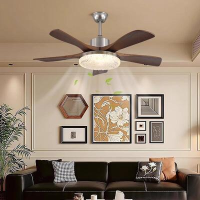 中古风扇灯2025新款轻奢冰晶树脂高级感覆古胡桃木饭厅客厅吊扇灯