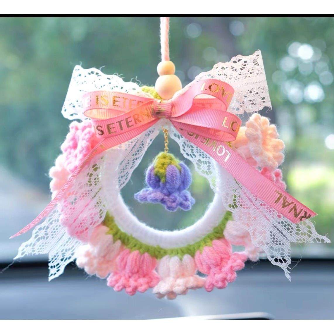新年成品汽车挂件DIY铃兰花羊毛手工编织女士汽车内饰挂件风铃花,汽车用品/电子/清洗/改装,车挂,淘宝优惠券,粉丝福利购,淘宝优惠卷