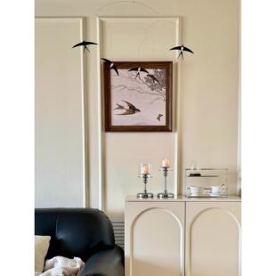 法式中古风入户玄关平衡燕子挂饰装饰画走廊过道客厅覆古斗柜挂画