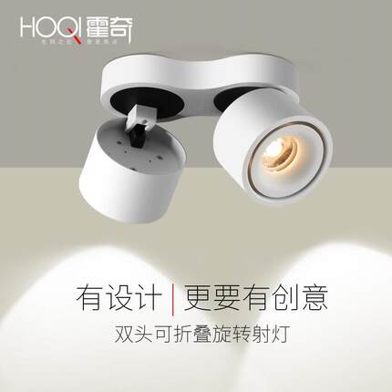 明装双头筒灯led天花单灯斗胆灯豆胆灯格栅灯吸顶吊顶可折叠射灯