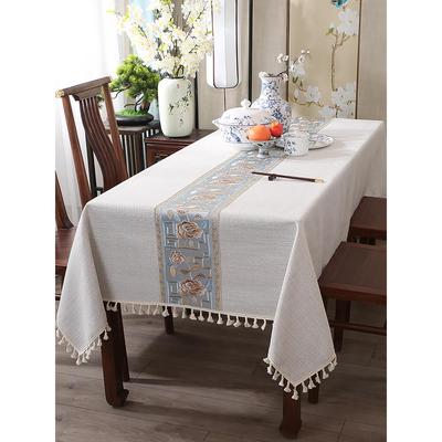 新中式餐桌布布艺棉麻风亚麻轻奢高级感2025新款长方形茶几桌垫