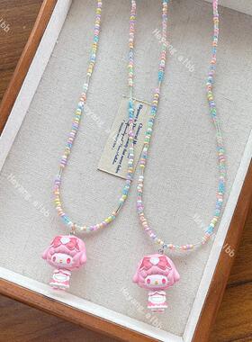 韩版新款美乐蒂彩珠项链甜美少女心夏日颈链百搭潮酷学生网红饰品