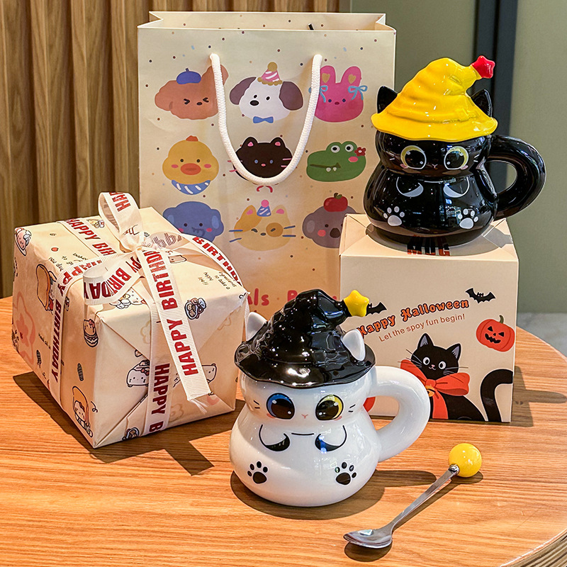 搞怪生日礼物幽灵猫咪陶瓷马克杯