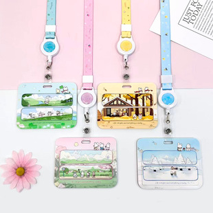 横款小兔卡套学生校卡水卡门禁卡包高颜值风景卡套挂脖IC卡保护套工厂牌电梯钥匙扣卡套一体