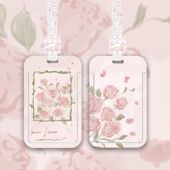 复古玫瑰少女校园饭卡工作牌羊城通市民卡身份证公交地铁卡保护壳接送卡伸缩胸牌挂脖工作证无透明窗正反全印