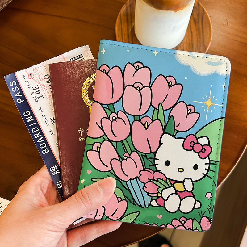 采摘郁金香的Hello_Kitty护照夹证件包保护套多功能卡包出国旅行