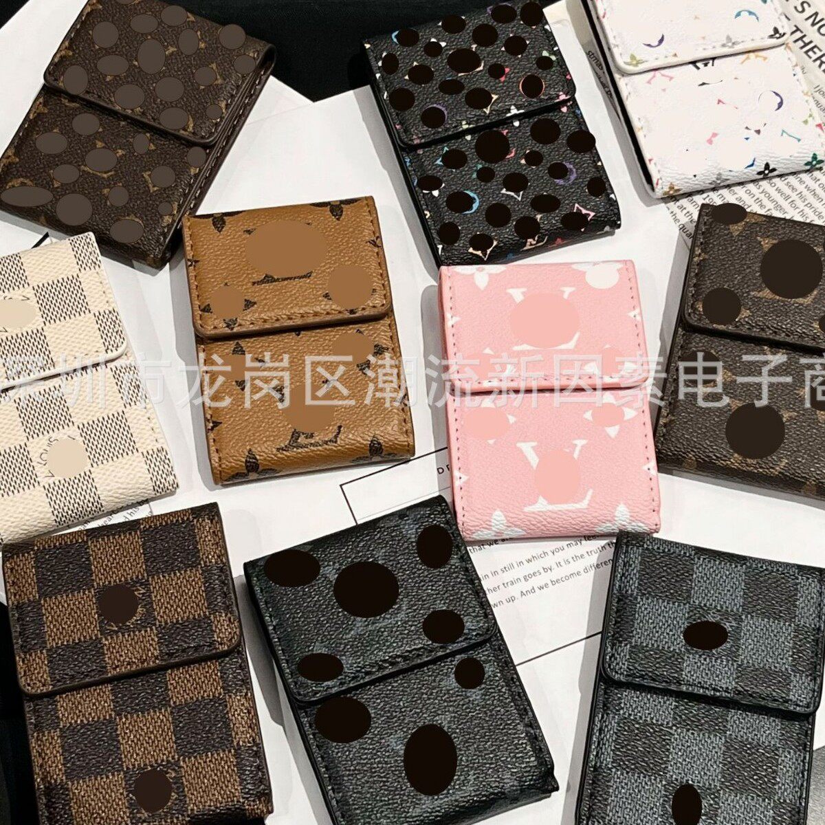 对折外贸货源男士黑花两折卡夹零
