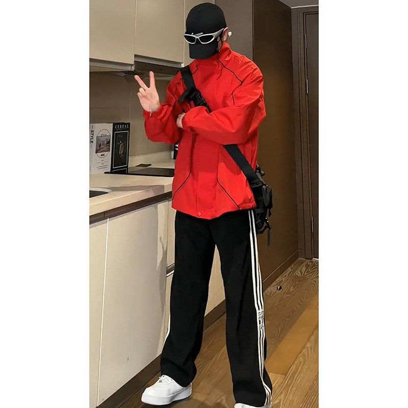 红色冲锋a衣男款2024新款美夹克