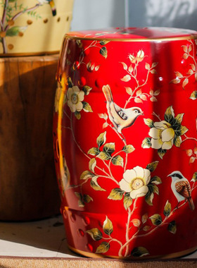 新品新中式陶瓷鼓凳客厅装v饰摆件美式玄关梳妆换鞋凳子大号坐凳