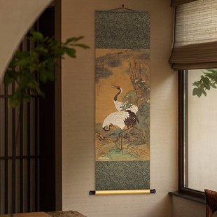 新品童垲松鹤延年图新p中式卷轴挂画客厅书房装饰画沈铨桂鹤图玄