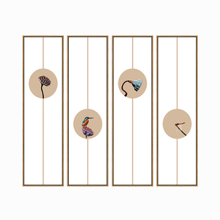 极速新中式极简禅意画荷花挂画莲蓬装饰J画客厅四条屏办公室茶室