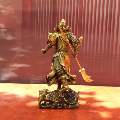 新品纯铜黄铜关帝神o威关公关二爷关羽武财神站立提刀铜像神像供