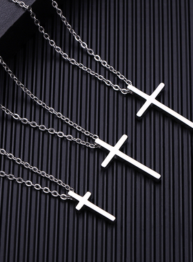 极速复古百搭嘻哈钛钢项链男情侣十D字架吊坠毛衣链不掉色街头配