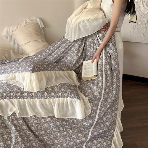 极速如花在野g法式少女印花全棉床裙四件套纯棉碎花浪漫花边被
