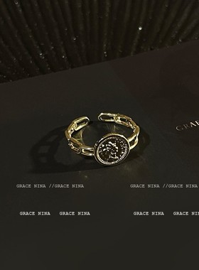 极速宝藏女孩小众精致女王风金币戒指开J口可调节时尚气质日韩简